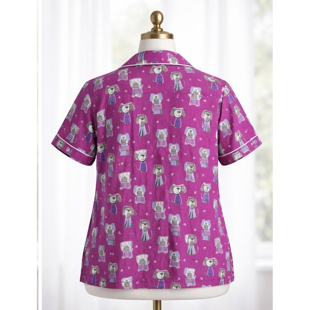 New The Company Store Pajama Top Pink Dog Print Short Sleeve Sleep Lounge Size L - Picture 3 of 10